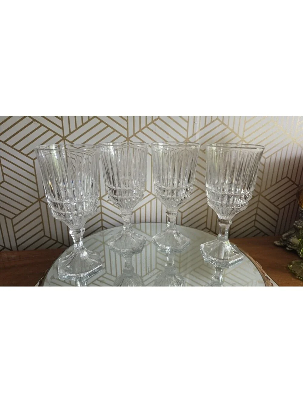 Vintage Set Of 4 Fostoria Heritage Clear Ribbed Glass Juice/Wine Goblets